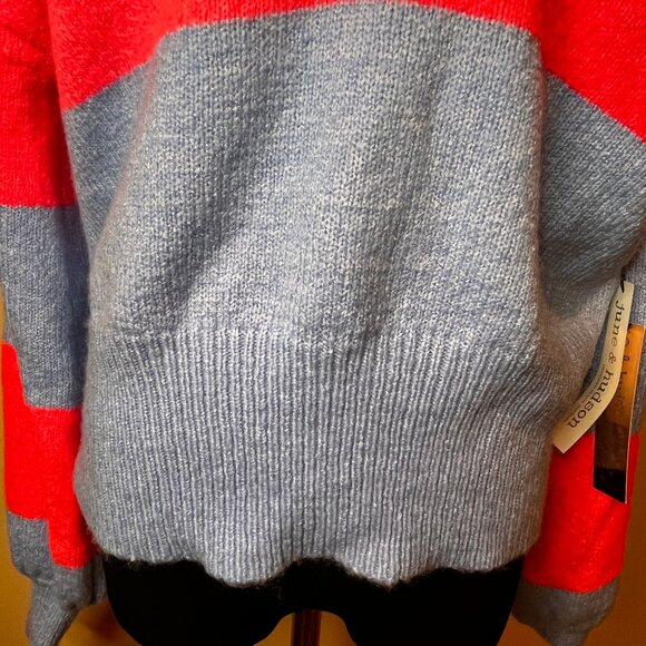 June & Hudson Size M Bright Pink Periwinkle Blue V-Neck Striped Spring Sweater - Picture 3 of 9